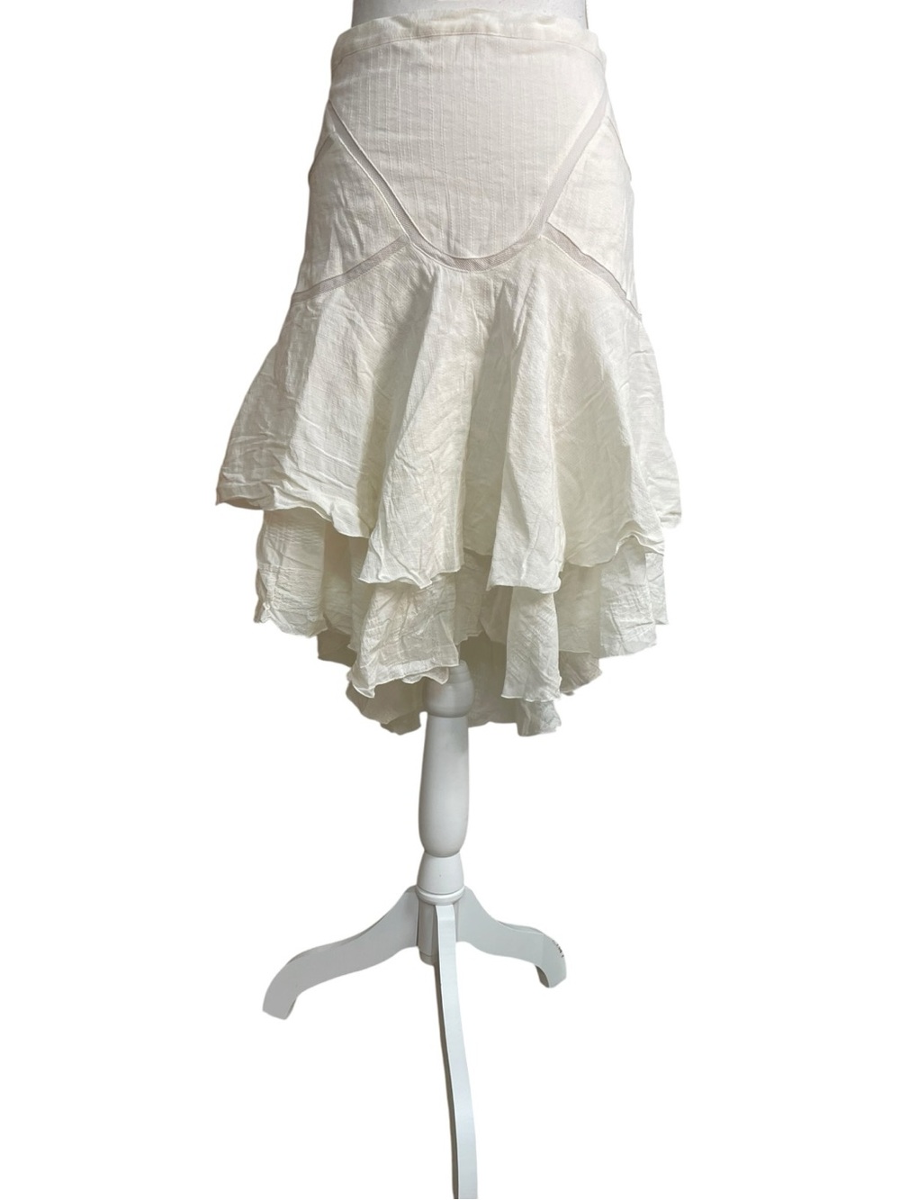 Zara Studio Linen Ruffle Midi Skirt Oyster White